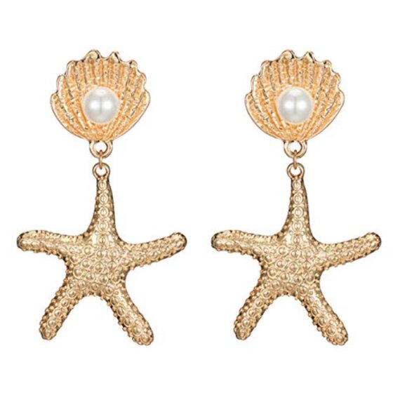 NEW! Starfish Sea Shell Charm Earrings - Picture 1 of 6